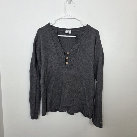 Columbia Gray Cotton Angora Blend Henley Outdoor Knit Warm Sweater Size Large - Picture 1 of 8